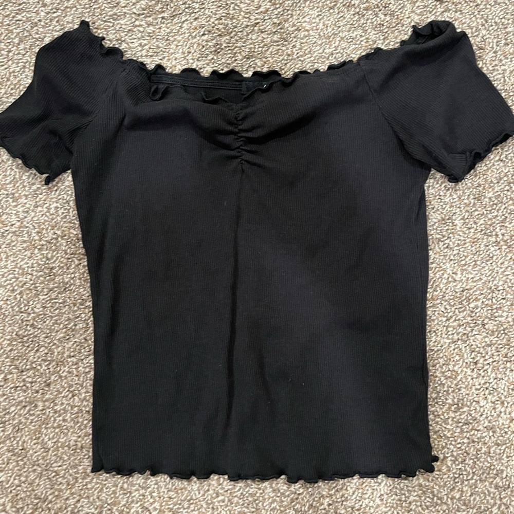 Cute off the shoulder black ruffle top